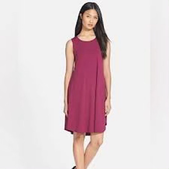 Eileen Fisher Womens Sleeveless Burgundy A Line Pocket Dress XS Sustainable - Picture 2 of 10